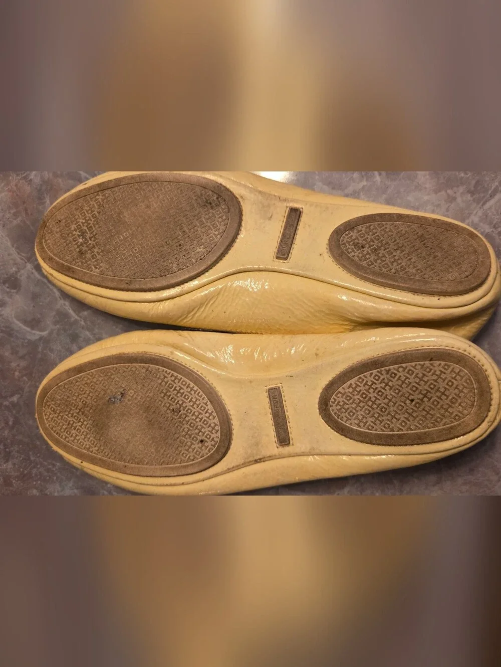 Tory Burch Yellow Patent Logo Ballet Flats